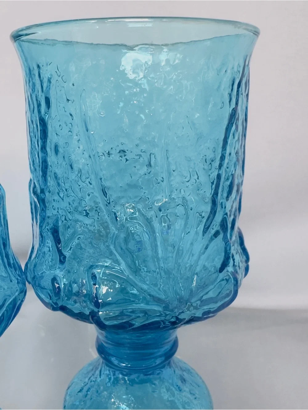 Vintage Anchor Hocking Rain Flower Blue Set 3 Retro Crackle Like Glass Ice Tea